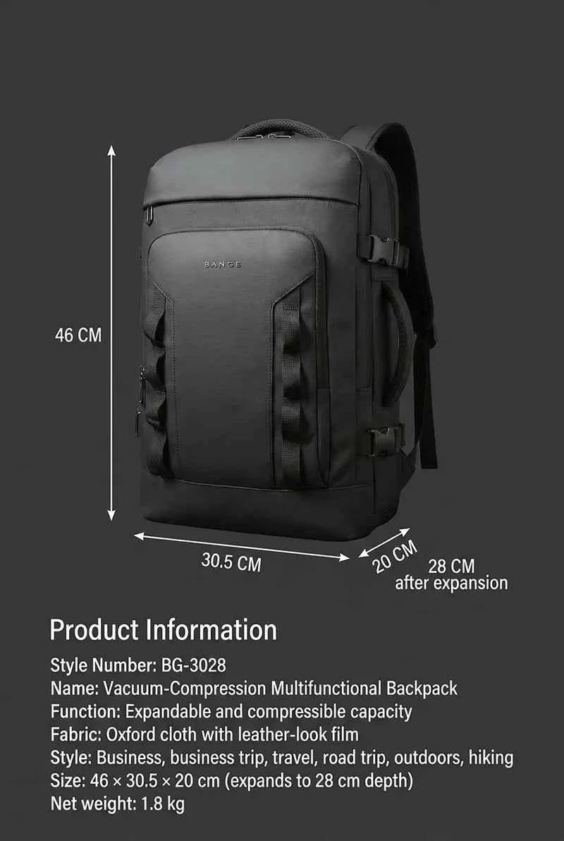 Bange One-Click Vacuum Compression Travel Backpack