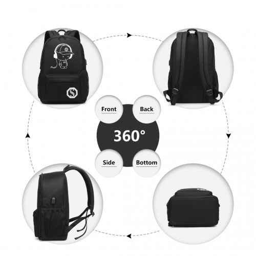 Kono Glow In The Dark Waterproof USB Charging Backpack With Pencil Case