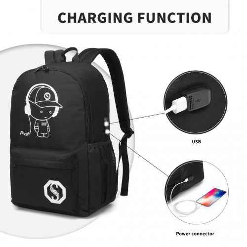 Kono Glow In The Dark Waterproof USB Charging Backpack With Pencil Case