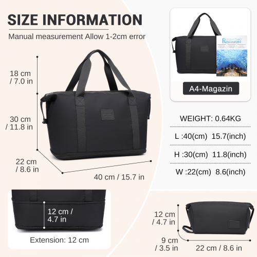 The Clever Kono Expandable Travel Duffle Set with Matching Pouch