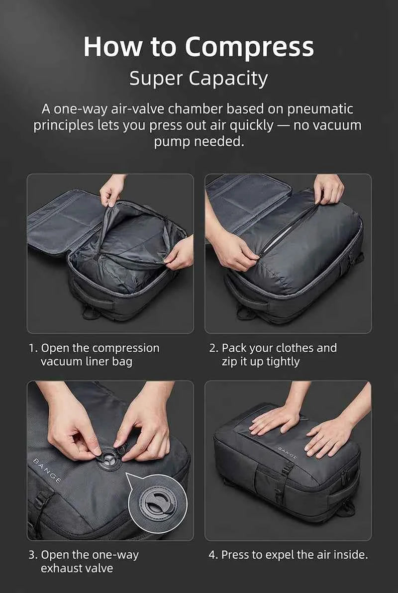 Bange One-Click Vacuum Compression Travel Backpack